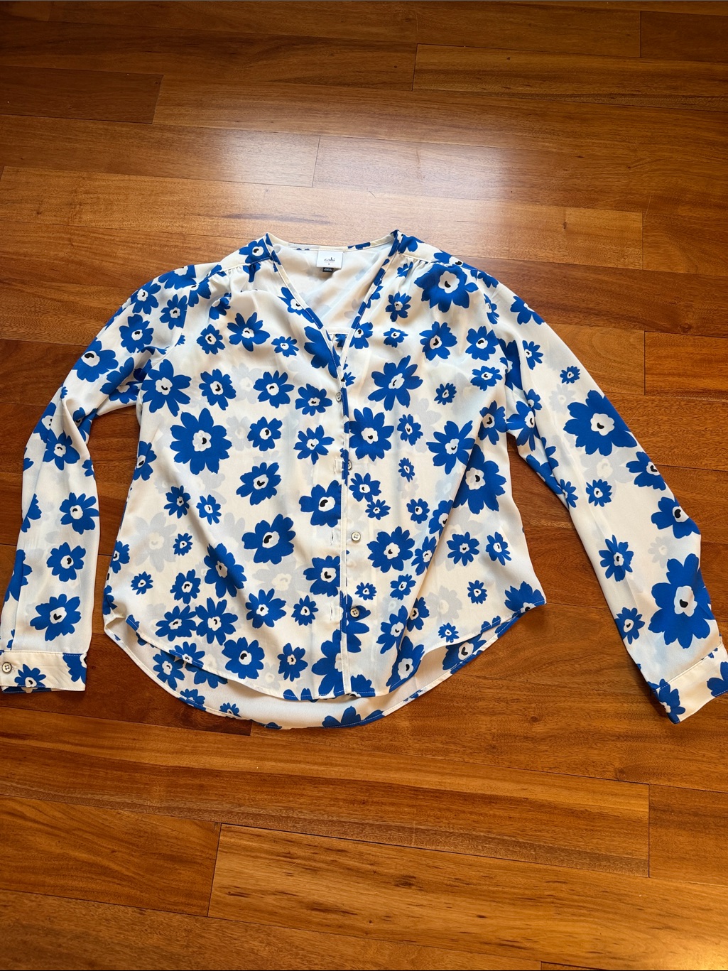 Cabi Blue Floral V-Neck Blouse